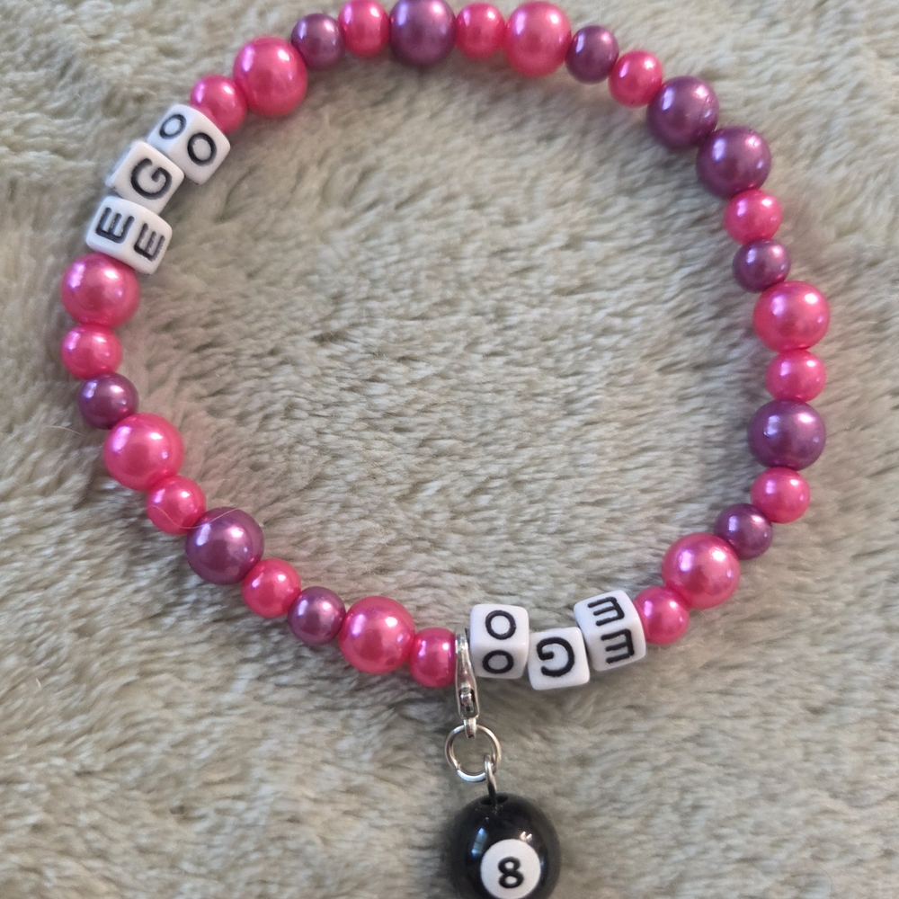 Pink and Purple Beaded Kids Bracelet with Charm